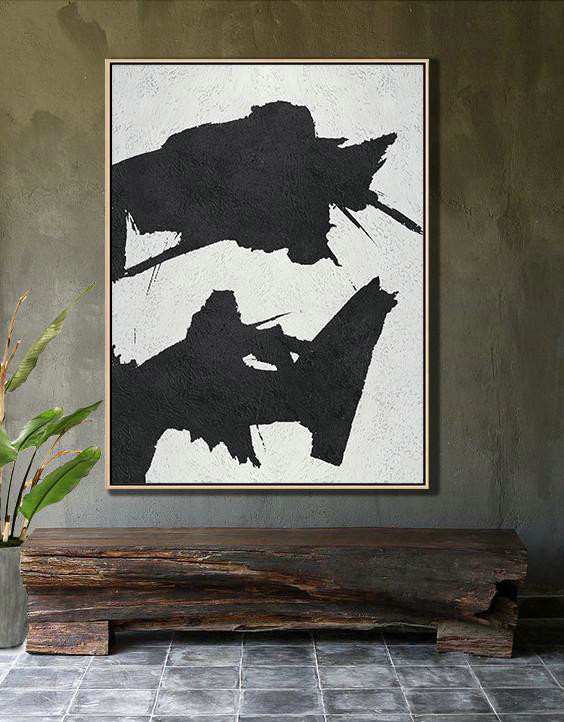 Modern Canvas Art,Black And White Minimal Painting On Canvas - Giant Wall Decor